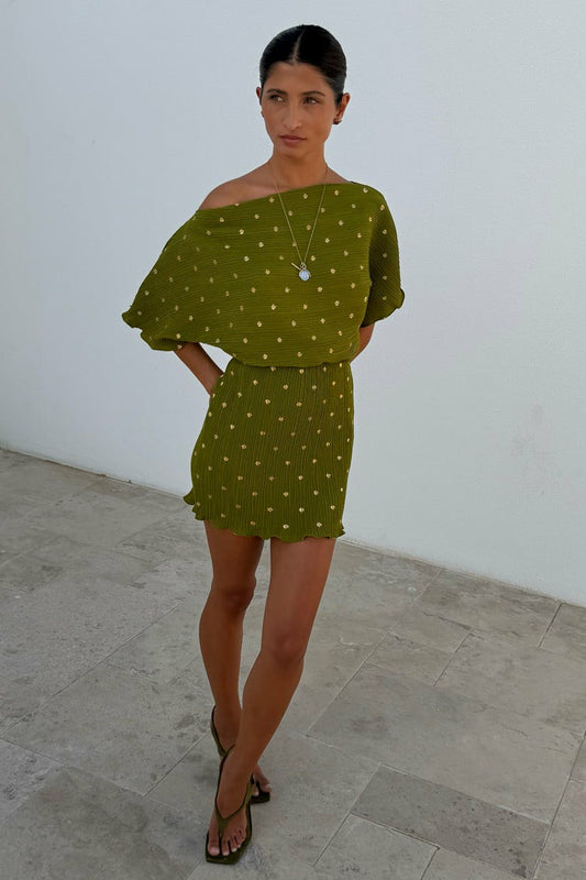 Khaki Mini Plisse Tilly Dress | Never Fully Dressed Best Price
