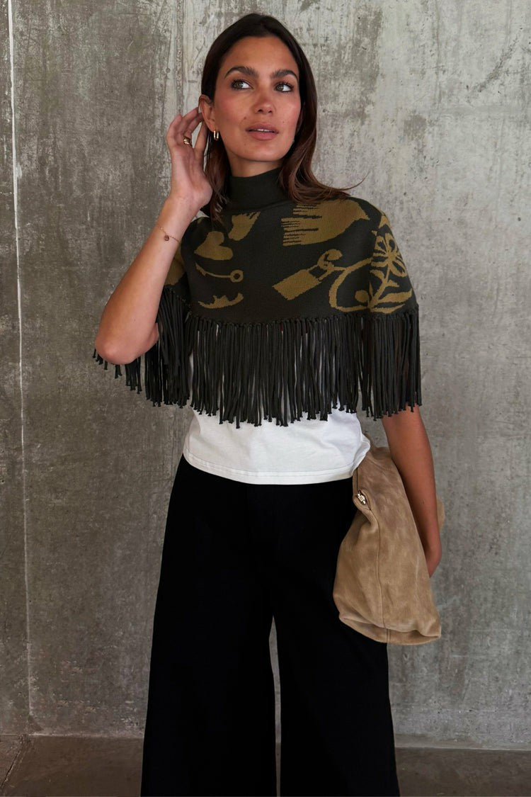 Olive Amara Knit Cape | Never Fully Dressed Everyday