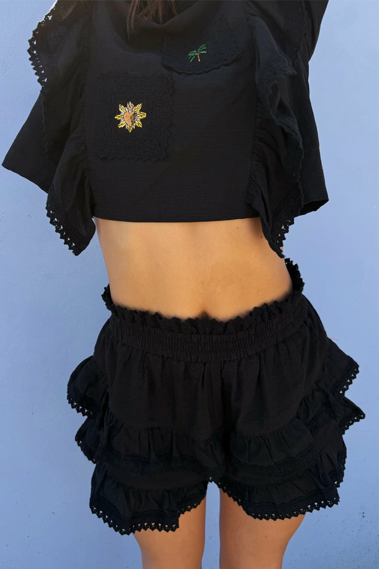 Black Ruffle Shorts | Never Fully Dressed Sale