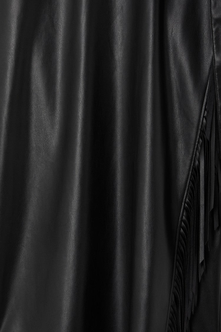 Black Vegan Leather Mini Fringe Jaspre Skirt | Never Fully Dressed Recommended