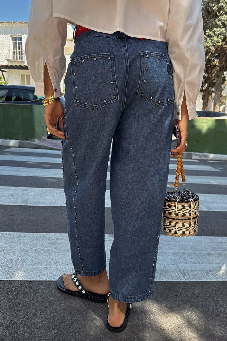 Blue Studded Barrel Jeans | Never Fully Dressed Best Seller