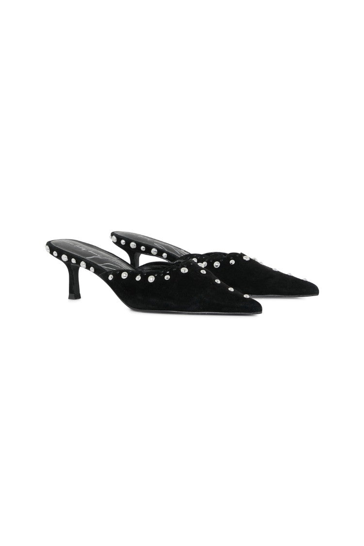 Black Suede Mules with Silver Studs | Never Fully Dressed Sale
