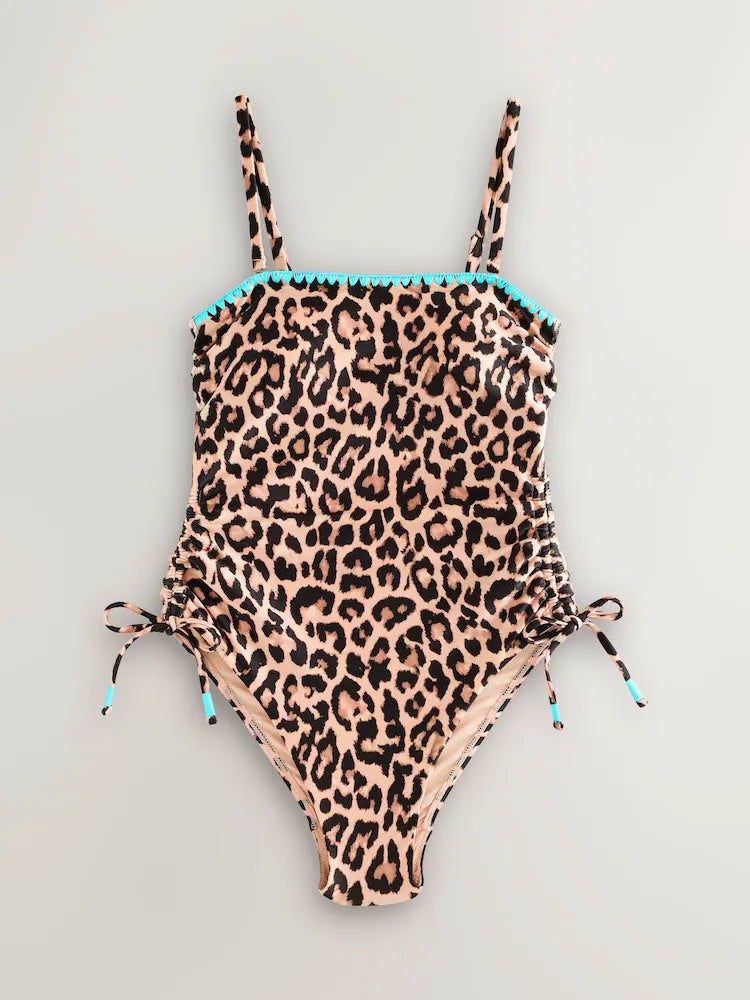 Leopard Whipstitch Bandeau Swimsuit | Never Fully Dressed Smart Buy