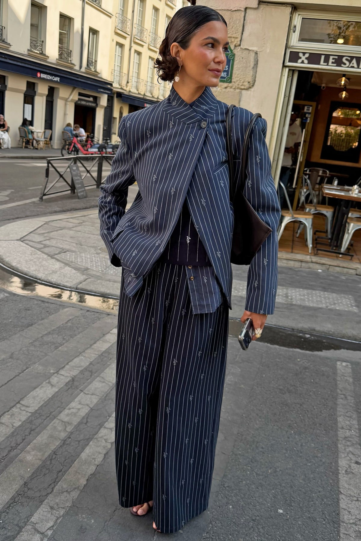 Navy Pinstripe Fold Over Blazer | Never Fully Dressed Quality