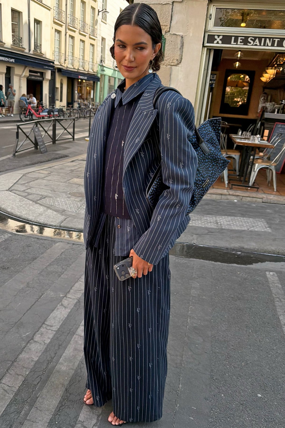 Navy Pinstripe Fold Over Blazer | Never Fully Dressed Quality