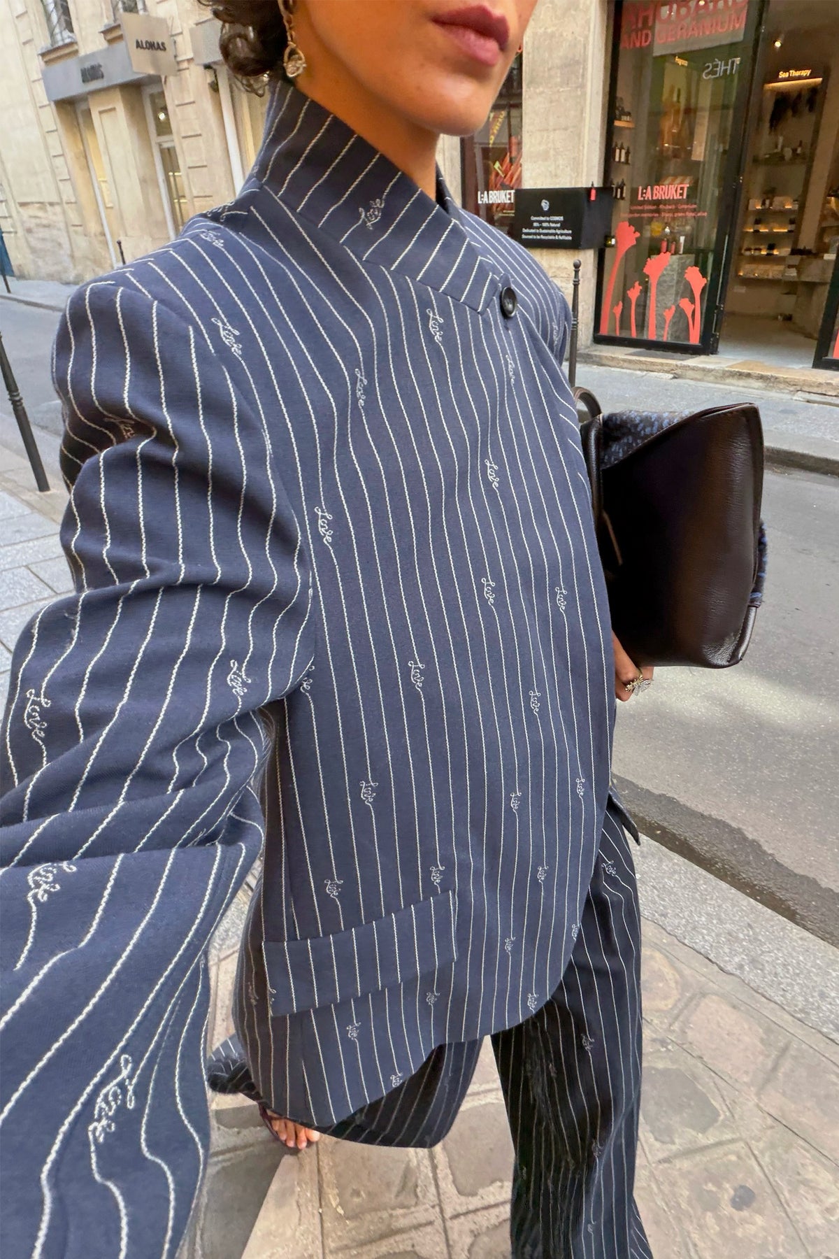 Navy Pinstripe Fold Over Blazer | Never Fully Dressed Quality