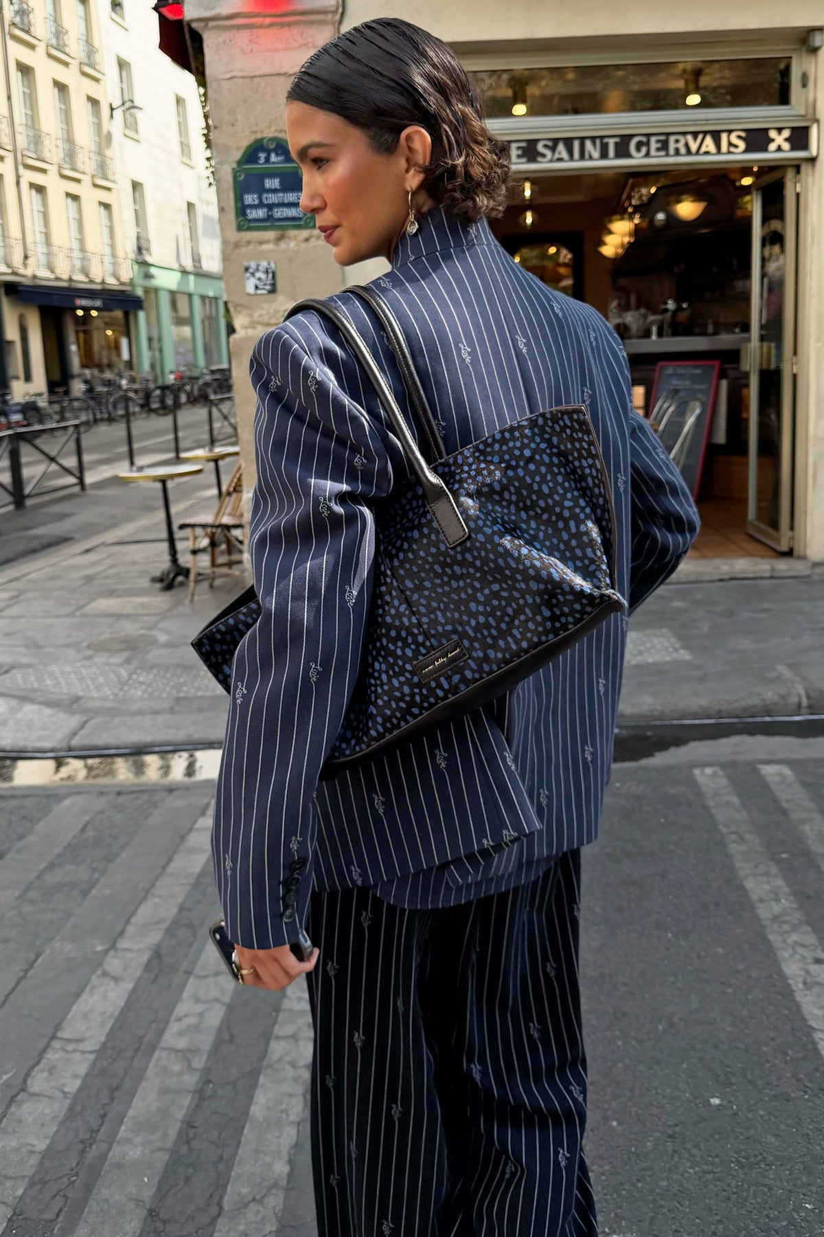 Navy Pinstripe Fold Over Blazer | Never Fully Dressed Quality