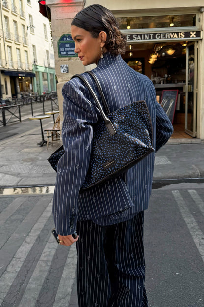Navy Pinstripe Fold Over Blazer | Never Fully Dressed Quality