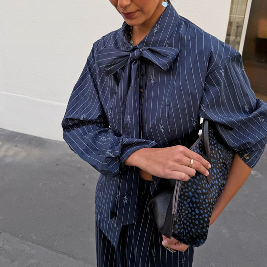 Navy Stripe Bow Shirt | Never Fully Dressed Special Offer