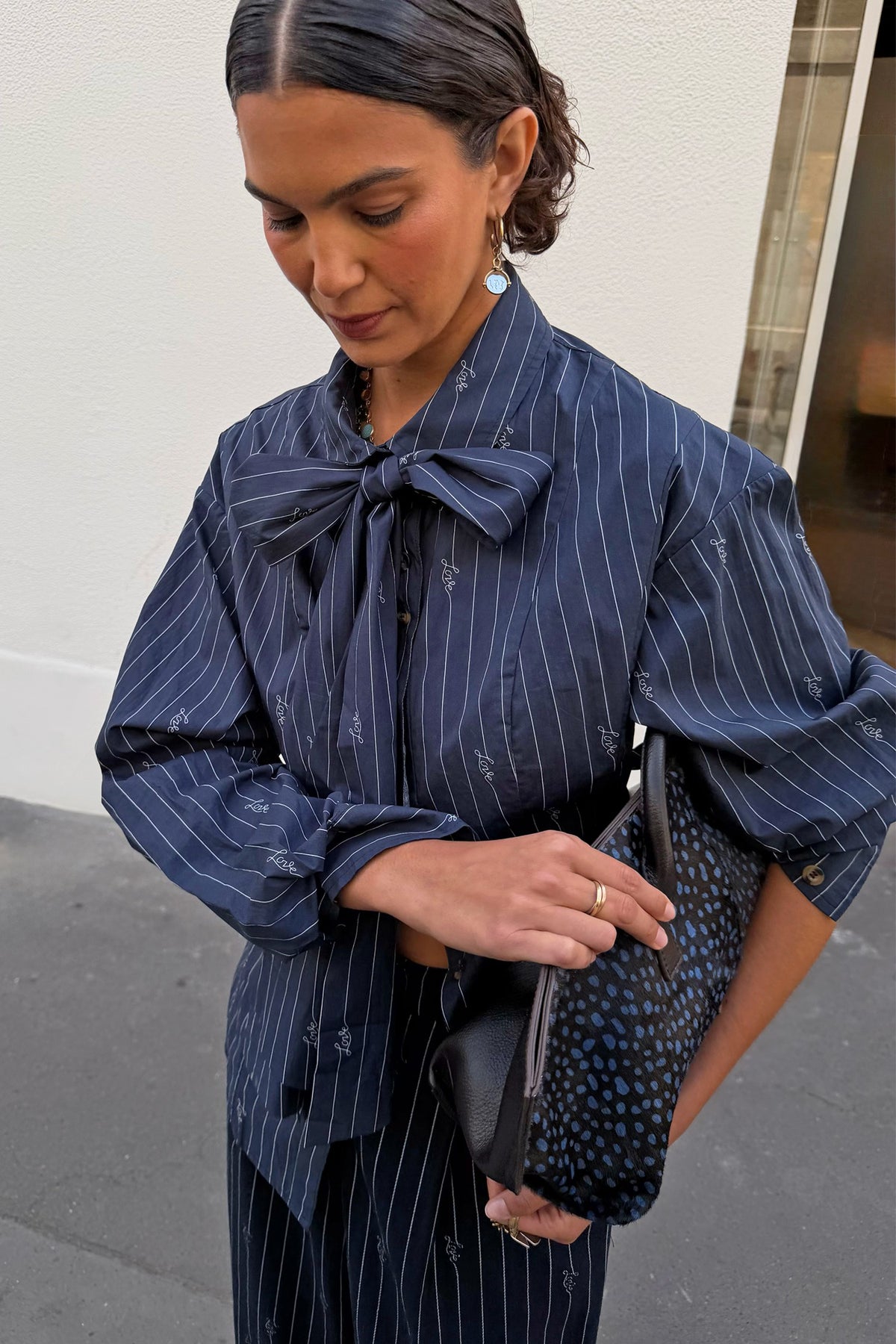 Navy Stripe Bow Shirt | Never Fully Dressed Special Offer