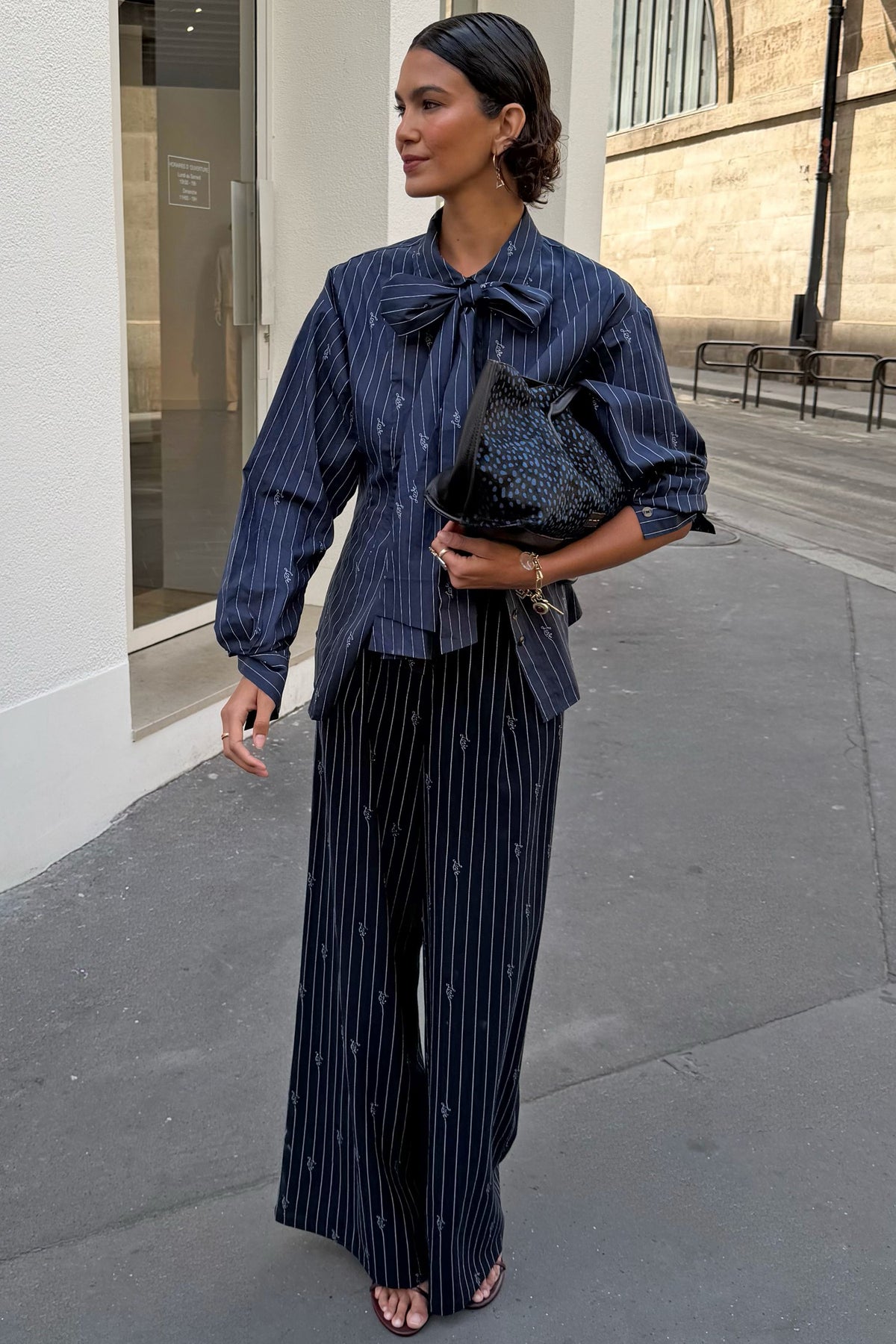 Navy Stripe Bow Shirt | Never Fully Dressed Special Offer