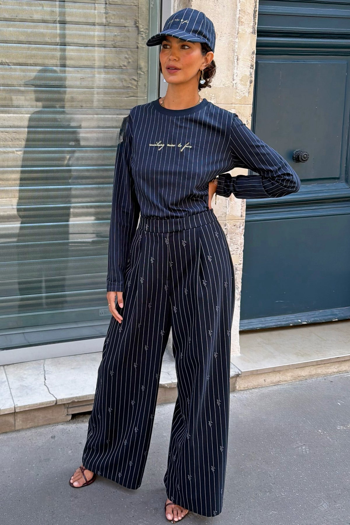 Navy Pinstripe Sophie Trousers | Never Fully Dressed Customer Favorite