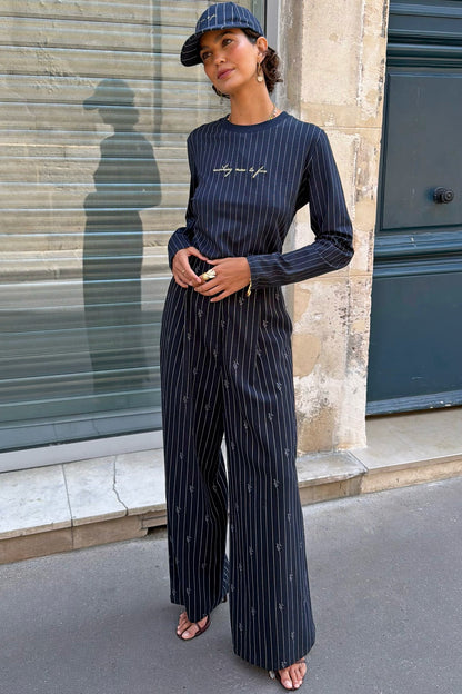 Navy Pinstripe Sophie Trousers | Never Fully Dressed Customer Favorite