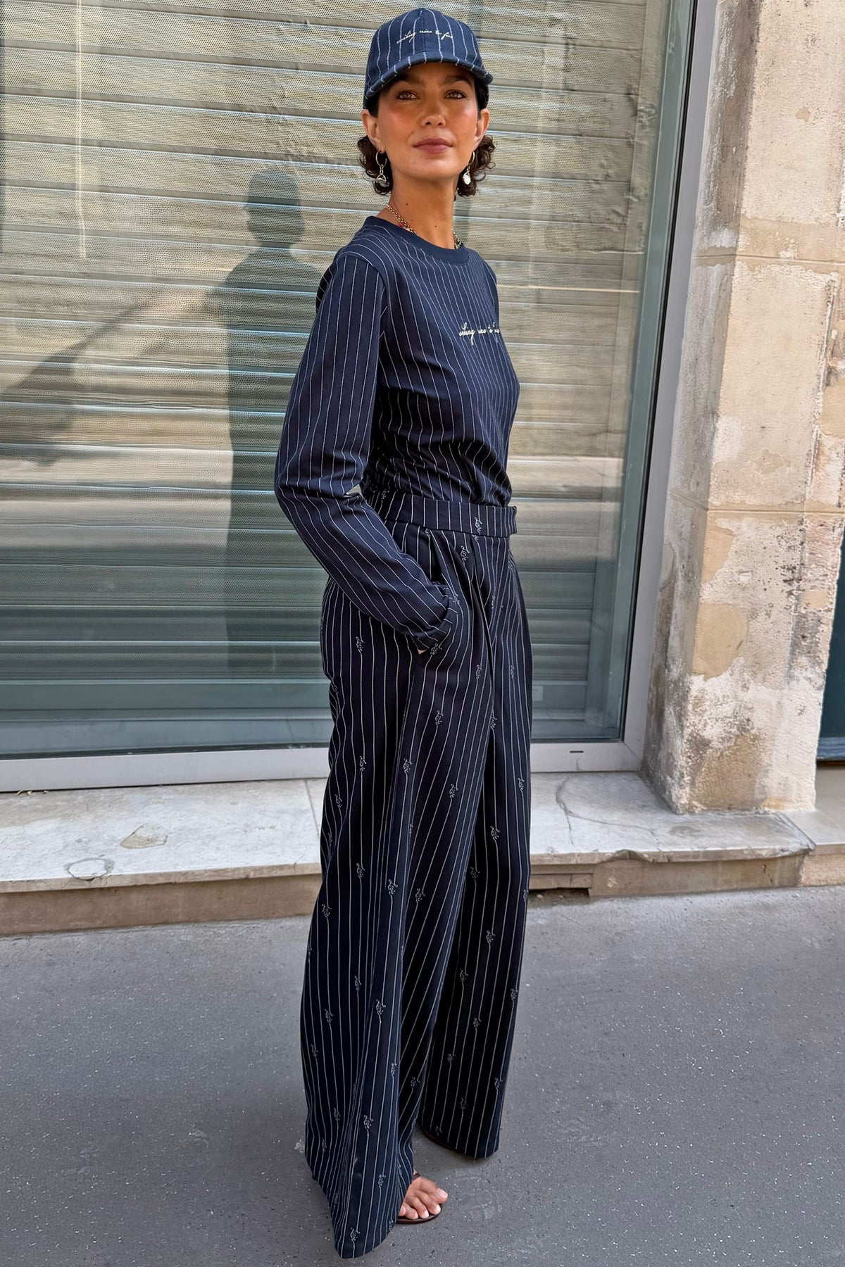 Navy Pinstripe Sophie Trousers | Never Fully Dressed Customer Favorite