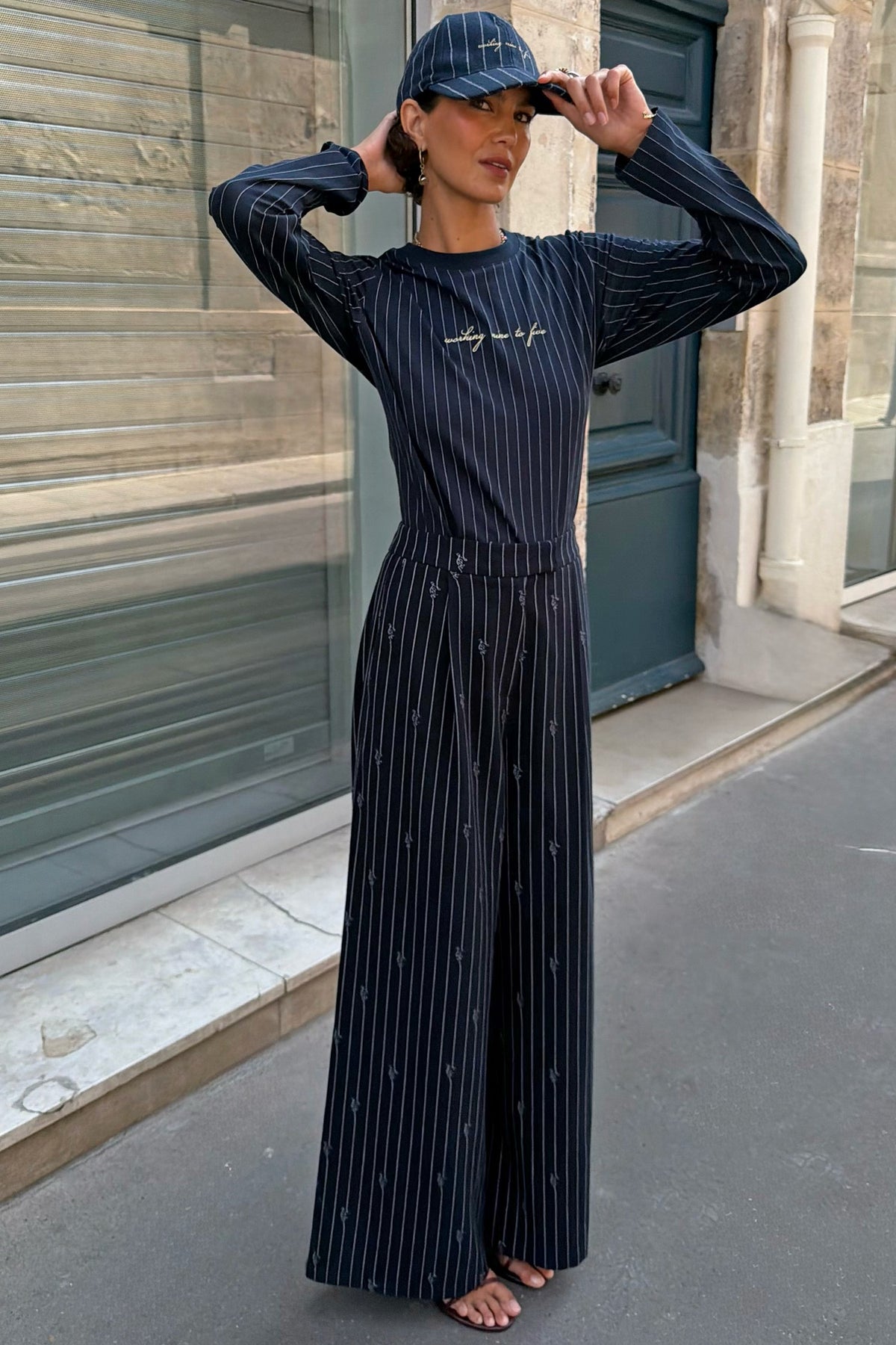 Navy Pinstripe Sophie Trousers | Never Fully Dressed Customer Favorite