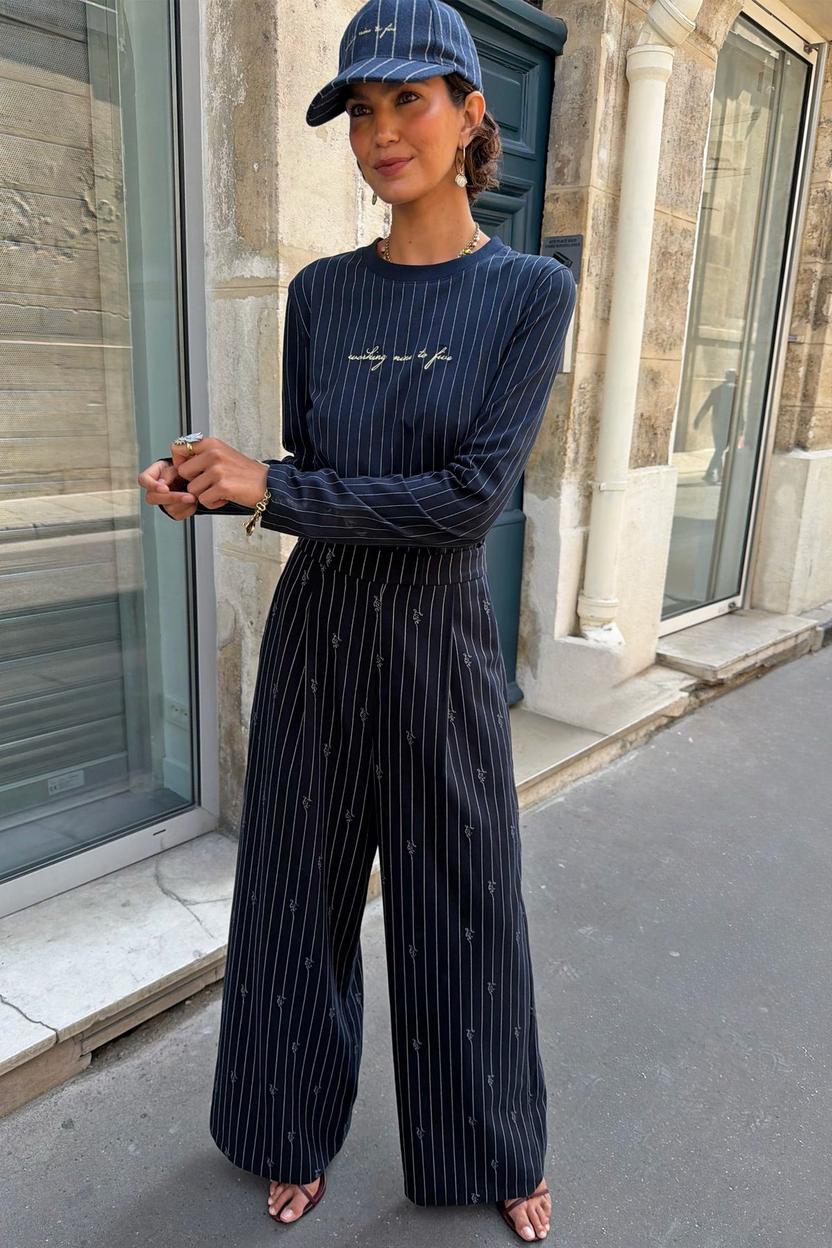 Navy Pinstripe Sophie Trousers | Never Fully Dressed Customer Favorite