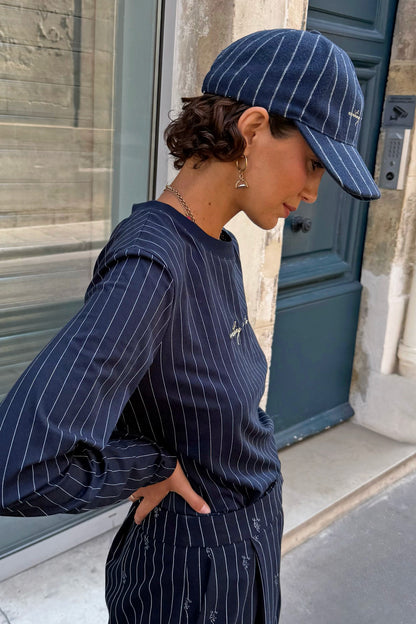 Navy Pinstripe Cap | Never Fully Dressed Value