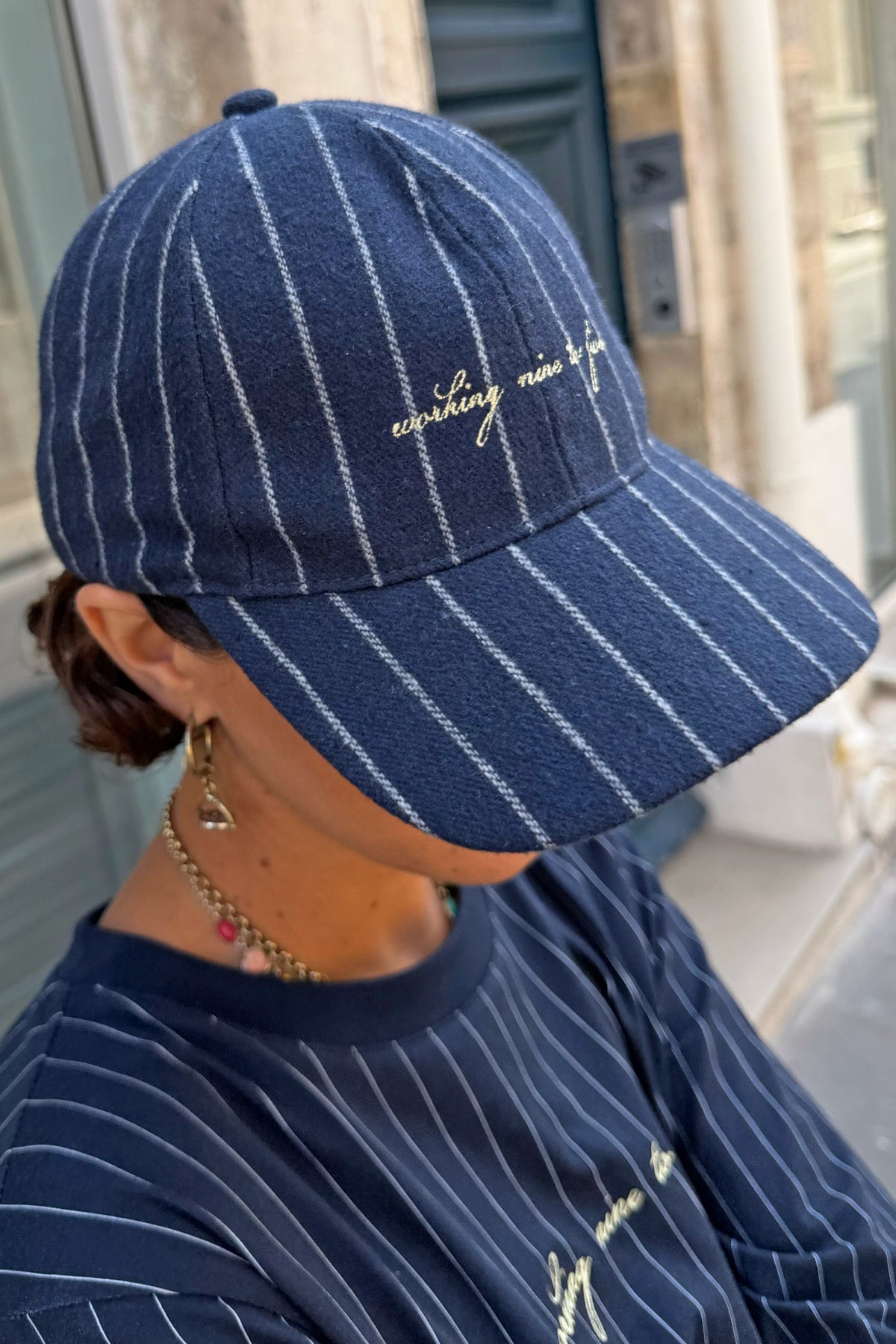 Navy Pinstripe Cap | Never Fully Dressed Value