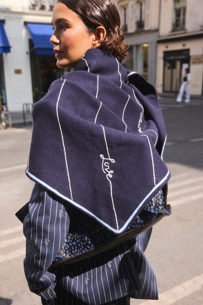 Navy Pinstripe Large Knit Scarf | Never Fully Dressed Top Pick