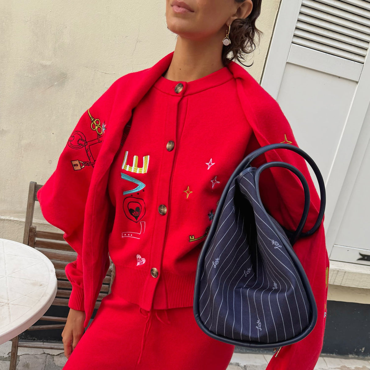 Navy Pinstripe Shopper Bag | Never Fully Dressed Special Offer