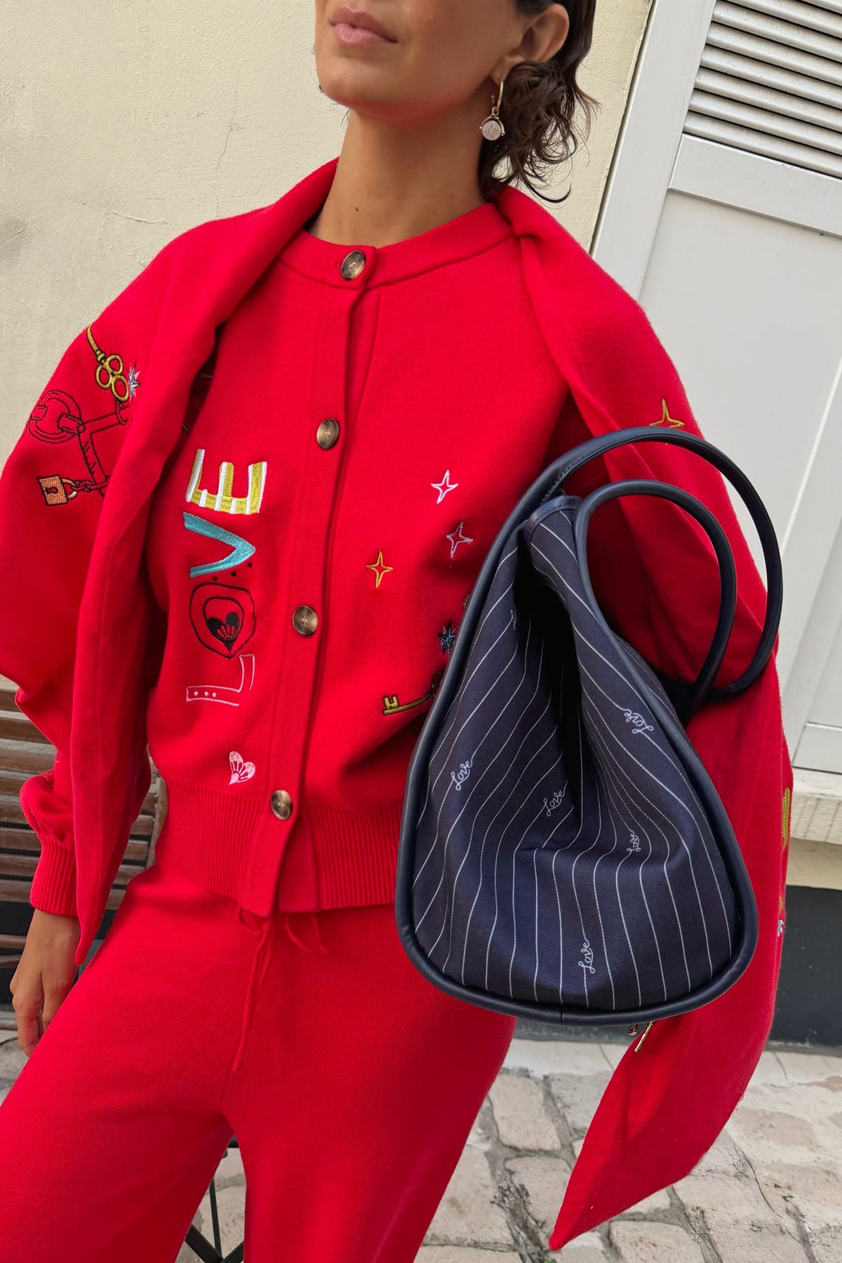Navy Pinstripe Shopper Bag | Never Fully Dressed Special Offer