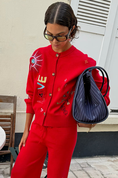 Navy Pinstripe Shopper Bag | Never Fully Dressed Special Offer