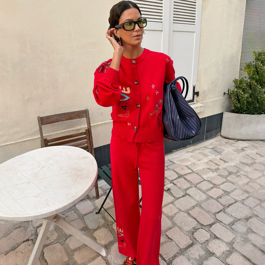 Red Amore Wide Leg Knit Joggers | Never Fully Dressed Discount