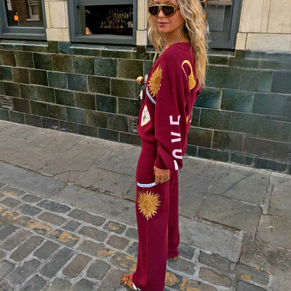 Burgundy Mystical Wide Leg Knit Joggers | Never Fully Dressed Sale