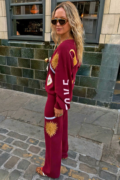 Burgundy Mystical Wide Leg Knit Joggers | Never Fully Dressed Sale