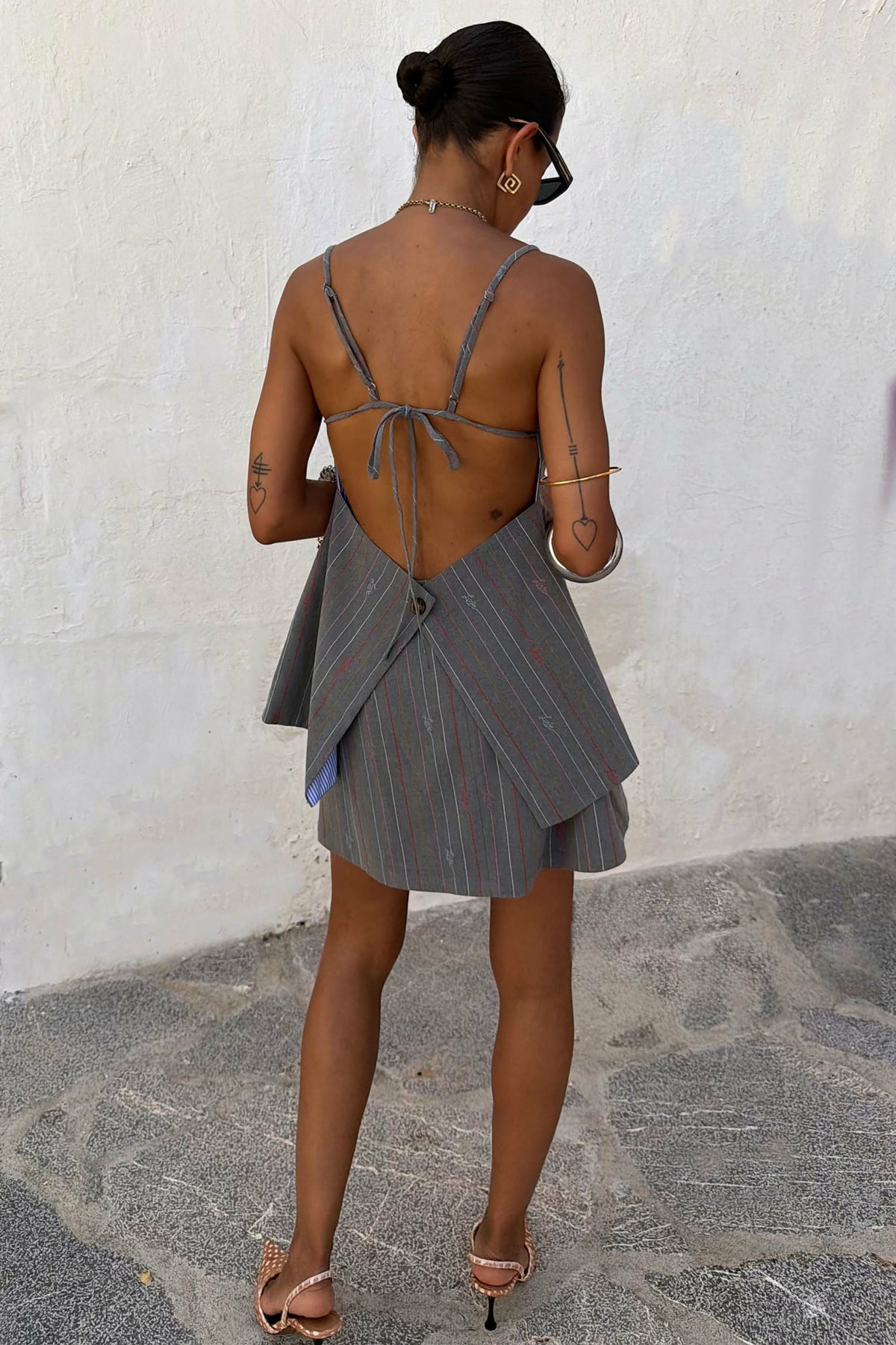 Grey Love Pinstripe Reversible Backless Top | Never Fully Dressed Sale
