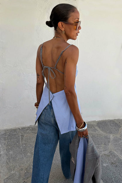 Grey Love Pinstripe Reversible Backless Top | Never Fully Dressed Sale