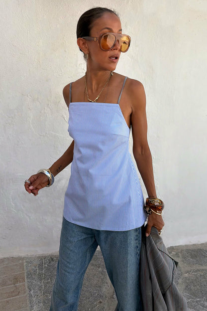 Grey Love Pinstripe Reversible Backless Top | Never Fully Dressed Sale