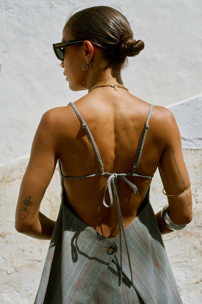 Grey Love Pinstripe Reversible Backless Top | Never Fully Dressed Sale