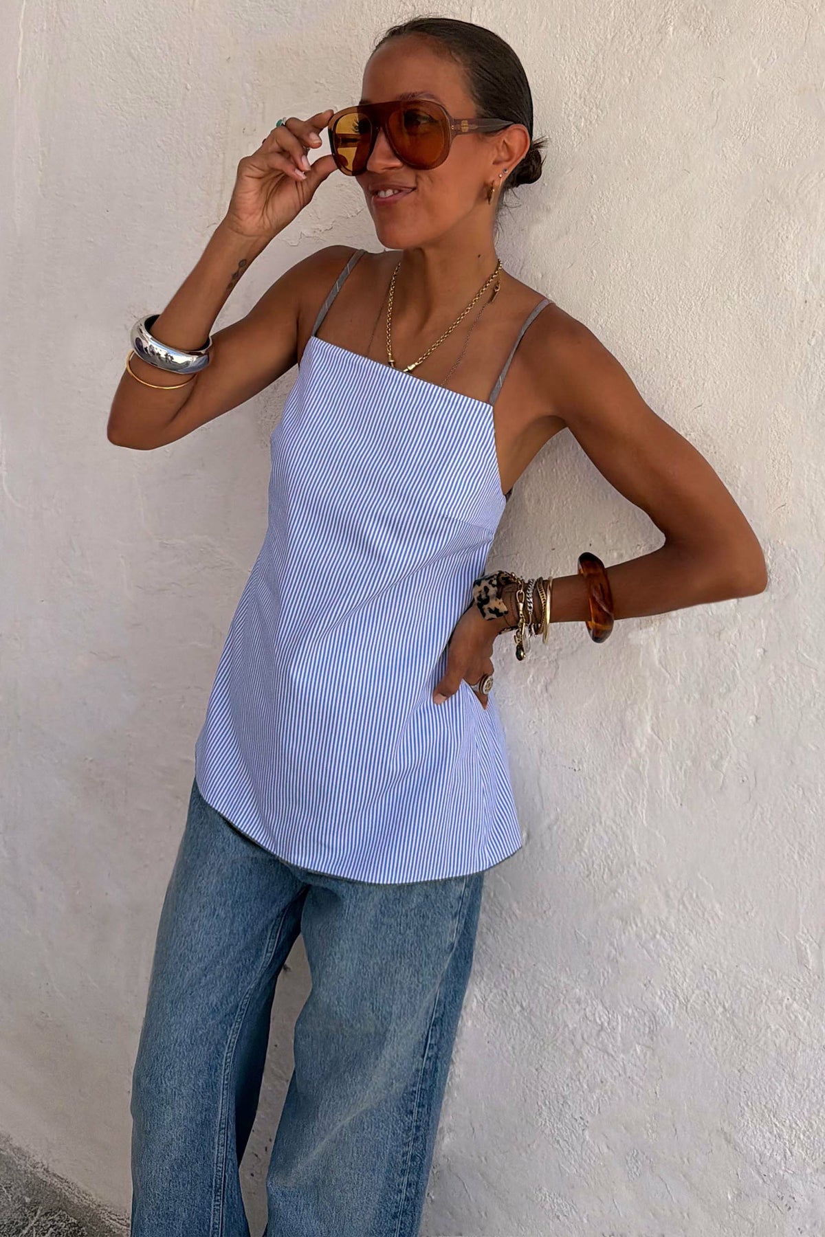 Grey Love Pinstripe Reversible Backless Top | Never Fully Dressed Sale