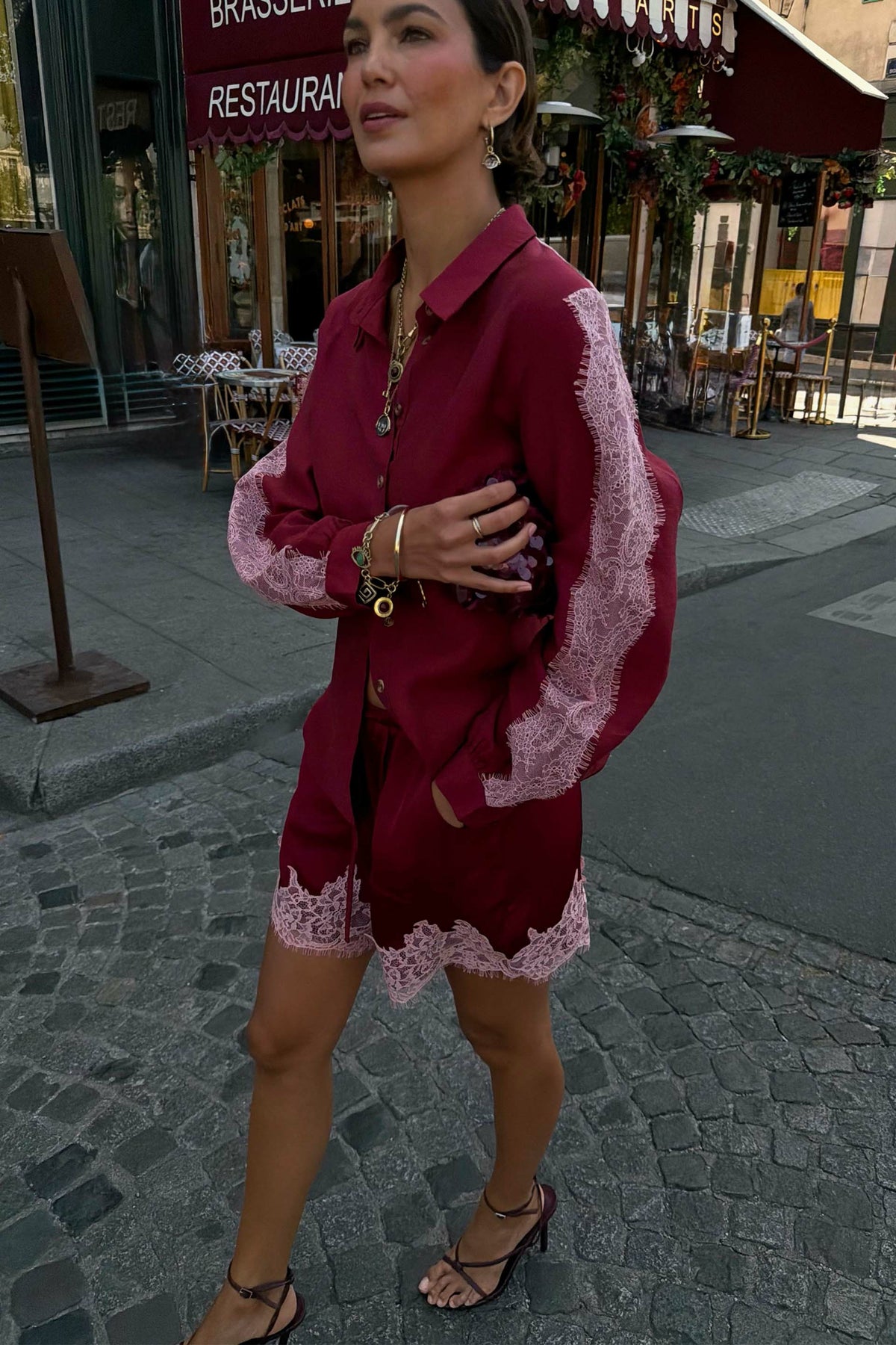 Burgundy and Pink Lace Marley Shirt | Never Fully Dressed Featured