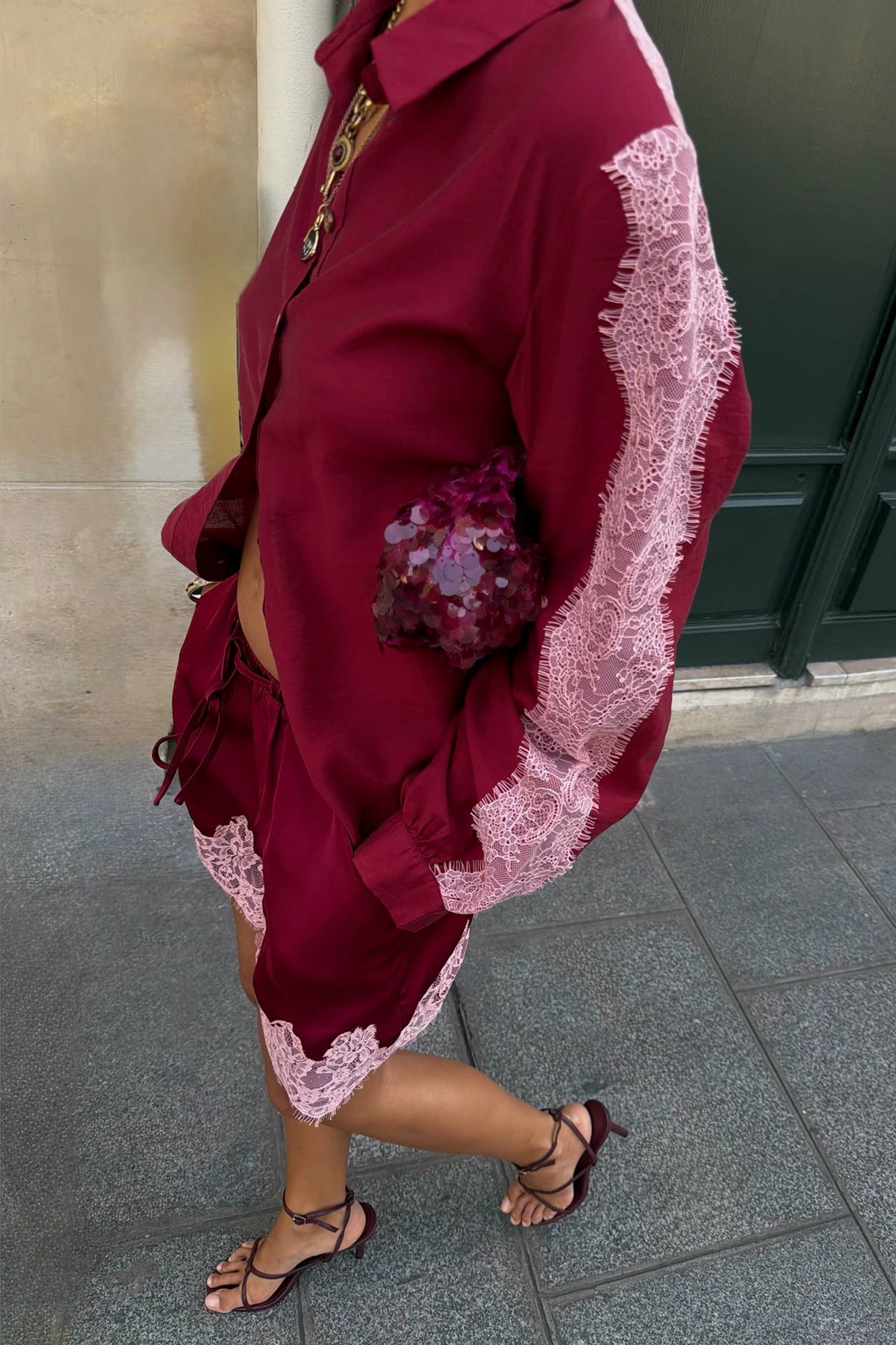 Burgundy and Pink Lace Marley Shirt | Never Fully Dressed Featured