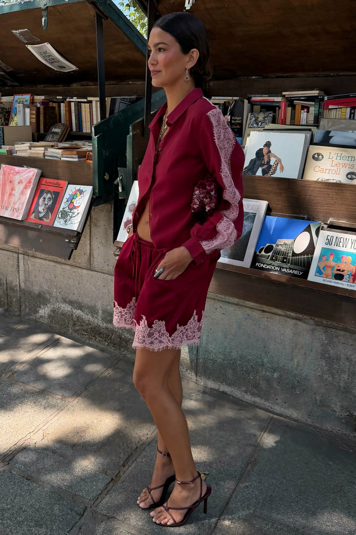 Burgundy and Pink Lace Marley Shirt | Never Fully Dressed Featured