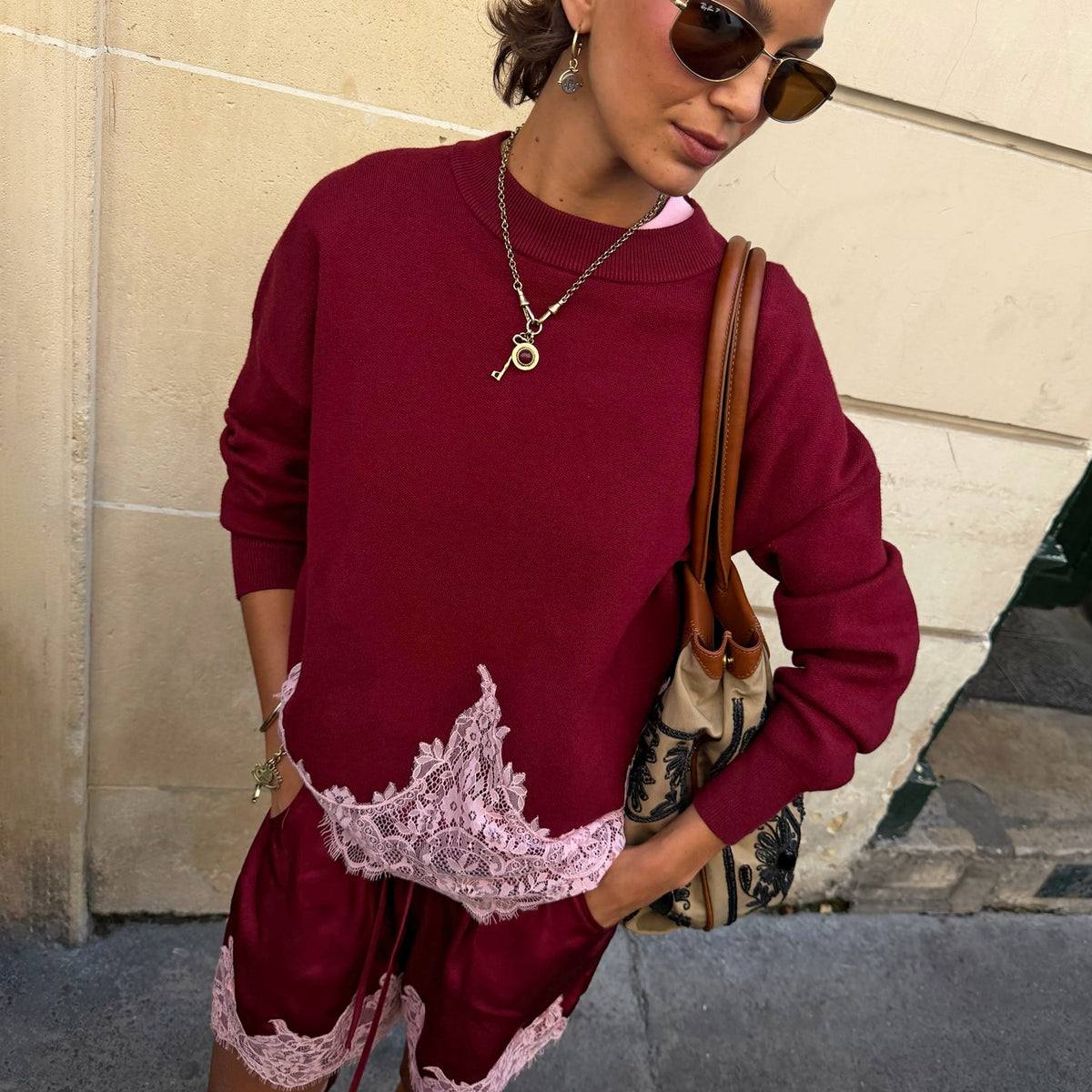 Burgundy Lace Copenhagen Jumper | Never Fully Dressed Trusted