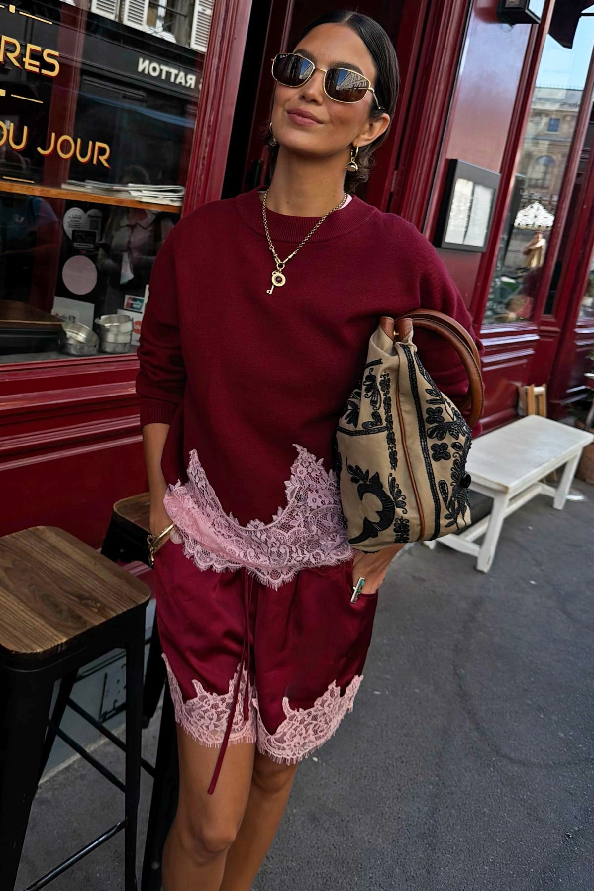 Burgundy Lace Copenhagen Jumper | Never Fully Dressed Trusted