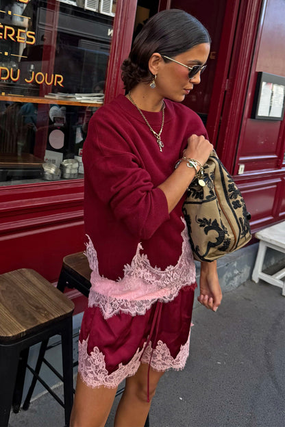 Burgundy Lace Copenhagen Jumper | Never Fully Dressed Trusted