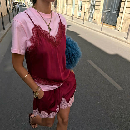 Pink and Burgundy Overlay T-Shirt | Never Fully Dressed Classic
