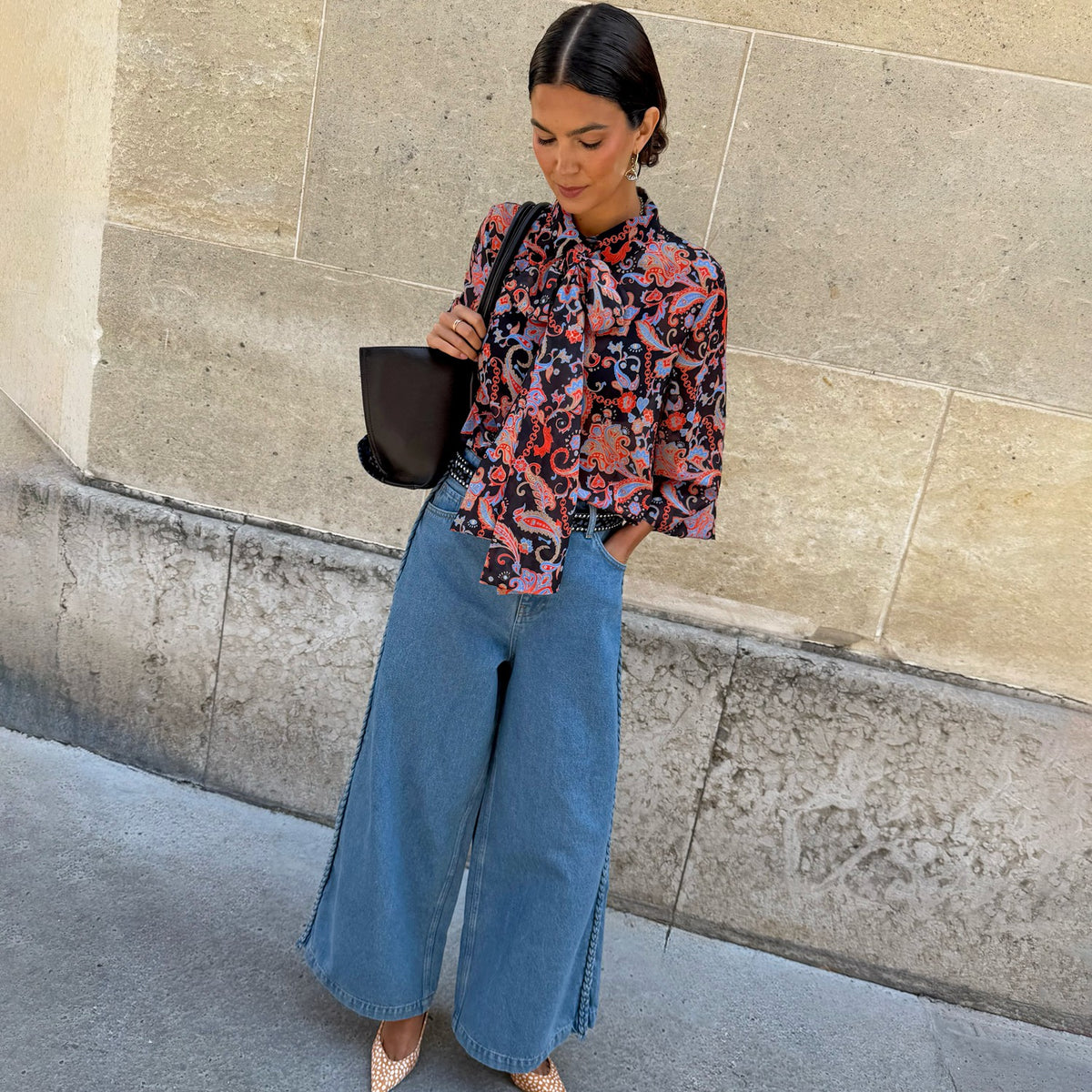 Black Paisley Pussy Bow Shirt | Never Fully Dressed Top Pick