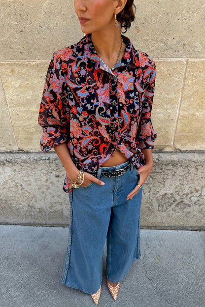 Black Paisley Pussy Bow Shirt | Never Fully Dressed Top Pick