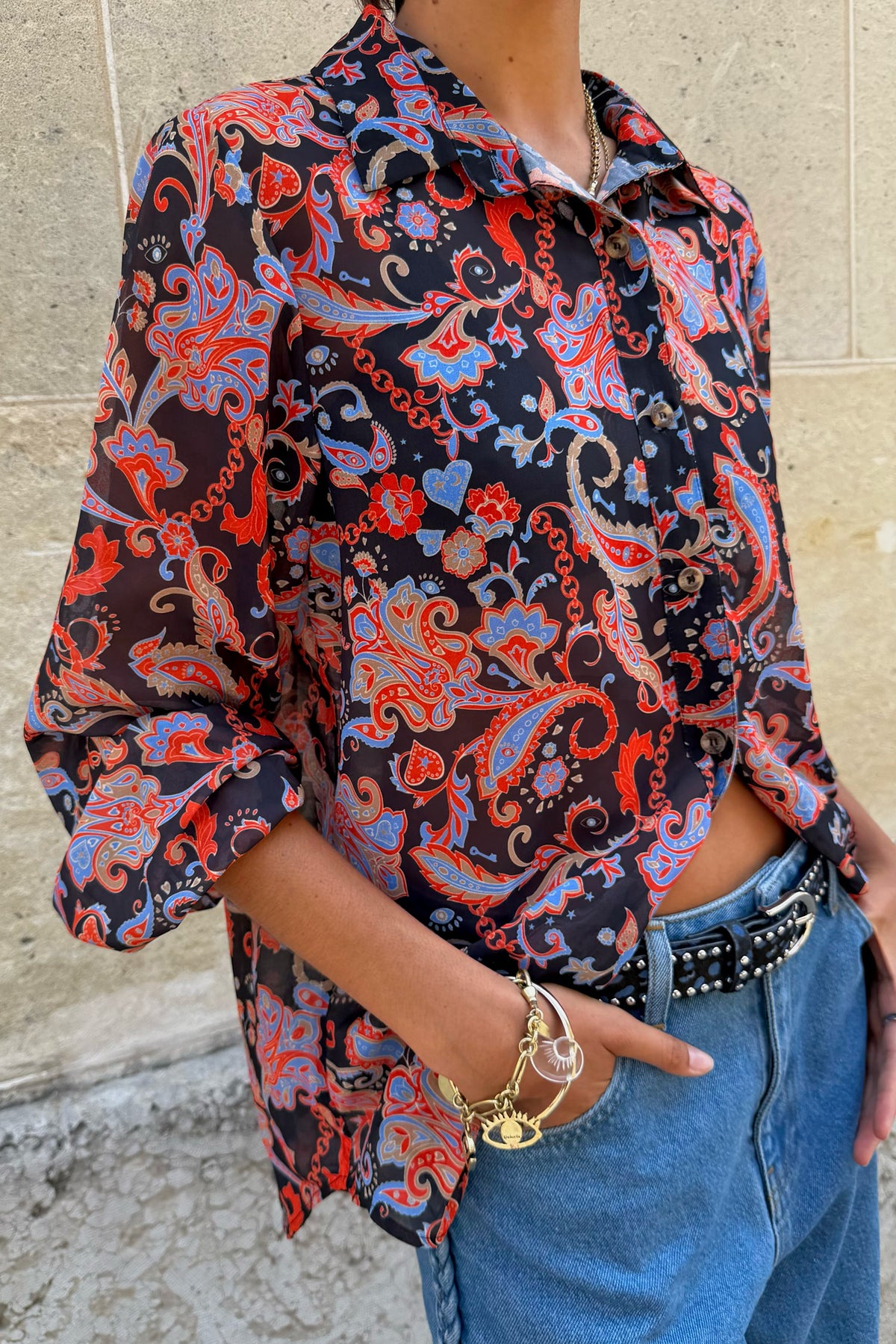 Black Paisley Pussy Bow Shirt | Never Fully Dressed Top Pick