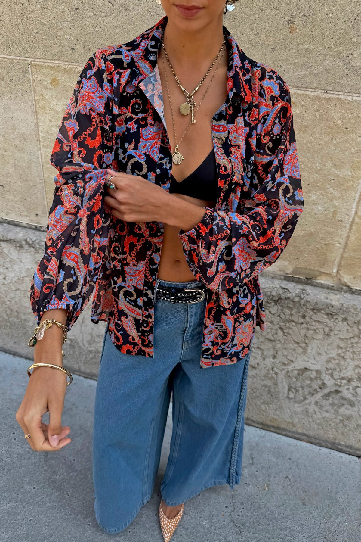 Black Paisley Pussy Bow Shirt | Never Fully Dressed Top Pick