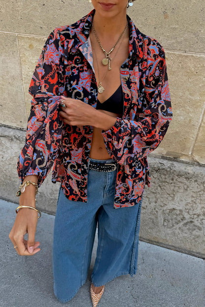 Black Paisley Pussy Bow Shirt | Never Fully Dressed Top Pick