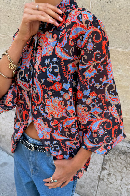 Black Paisley Pussy Bow Shirt | Never Fully Dressed Top Pick