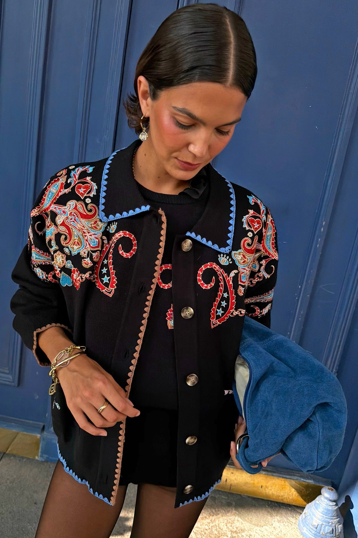 Black Paisley Embroidered Cardigan | Never Fully Dressed Value