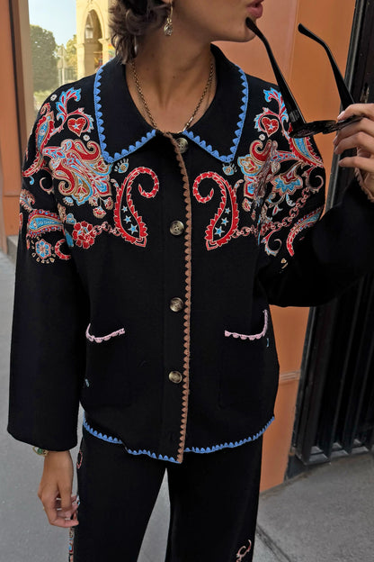 Black Paisley Embroidered Cardigan | Never Fully Dressed Value
