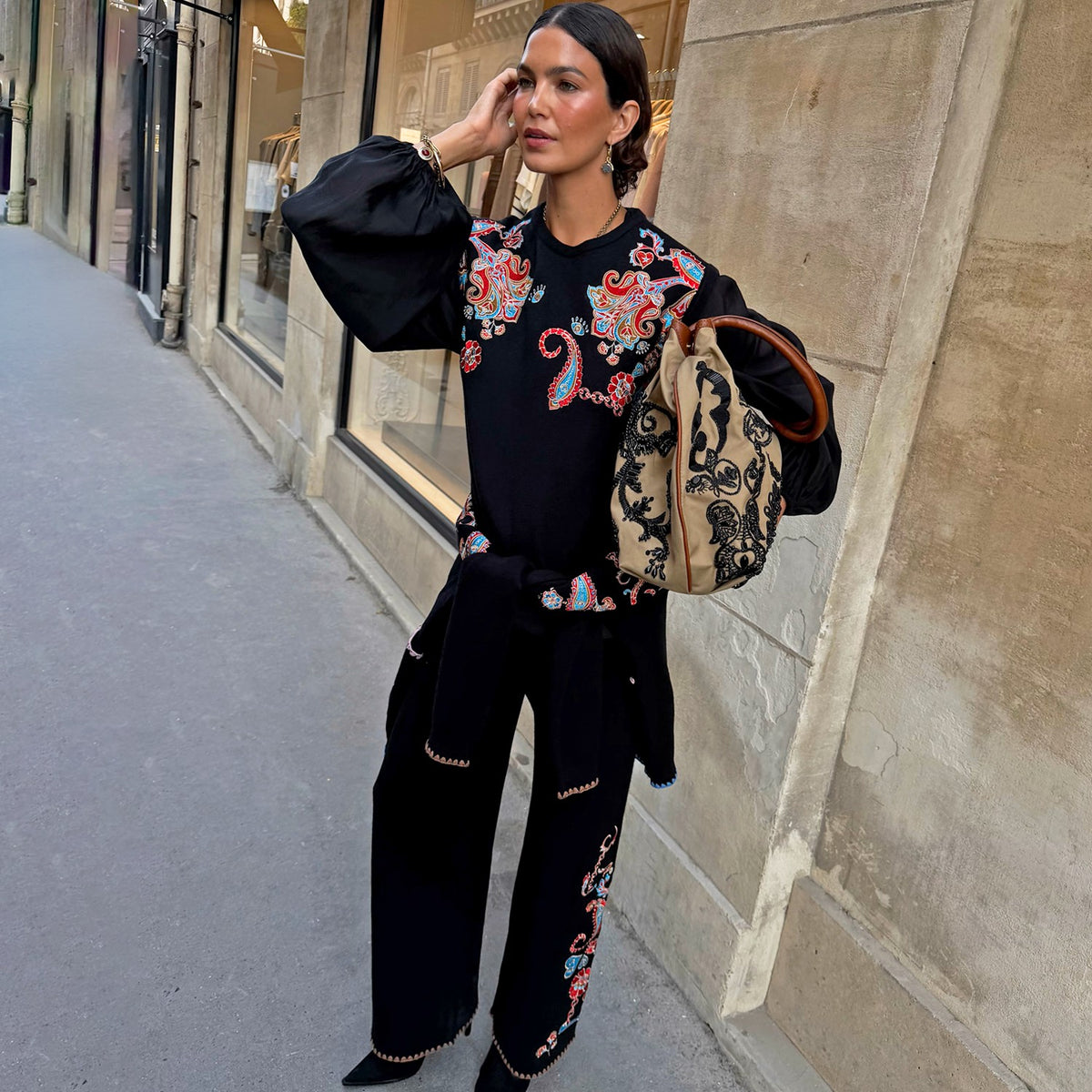 Black Paisley Wide Leg Knit Joggers | Never Fully Dressed Best Seller